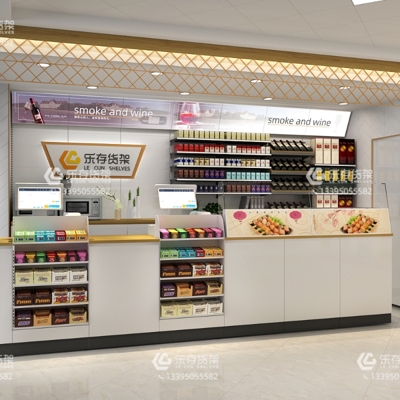 Convenience store four-column shelf