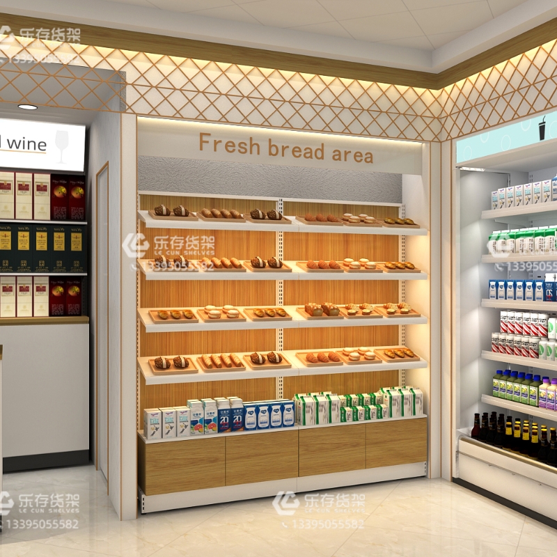 Convenience store four-column shelf