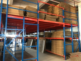 Design of storage schemes for mezzanine rack warehouses
