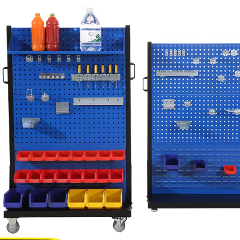 Tool rack, material storage rack, pegboard, square hole hanging board, hooks, hardware tool cart, display rack, double-sided movable.