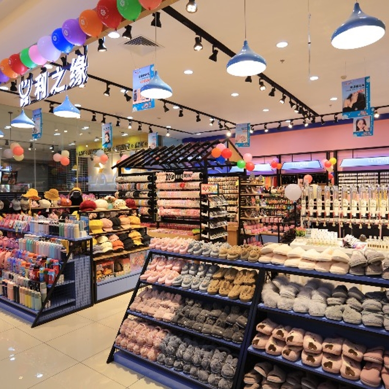 Custom heavy-duty metal shelving for grocery stores, double-sided retail display, large supermarket shelving.