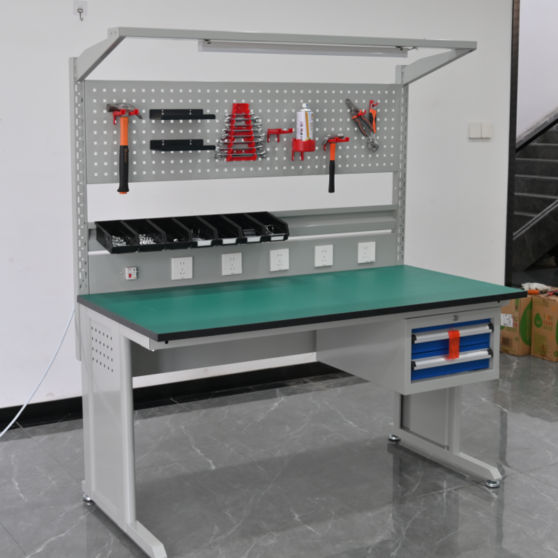 Heavy-Duty Anti-Static Fitter's Workbench — Assembly Line Table with Integrated Lighting for Workshop Operations and Maintenance