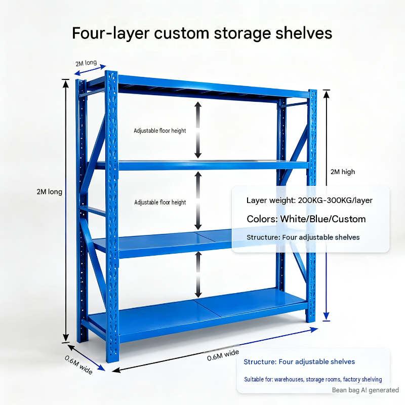 boltless warehouse shelves(Specifications: 2m (L) x 0.6m (W) x 2m (H)）4-Tier,Steel shelf panel